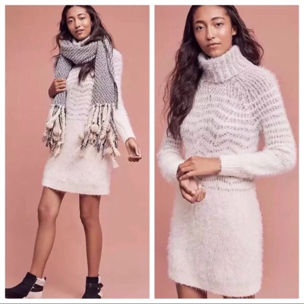 anthropologie sleeping on snow fuzz sweater dress